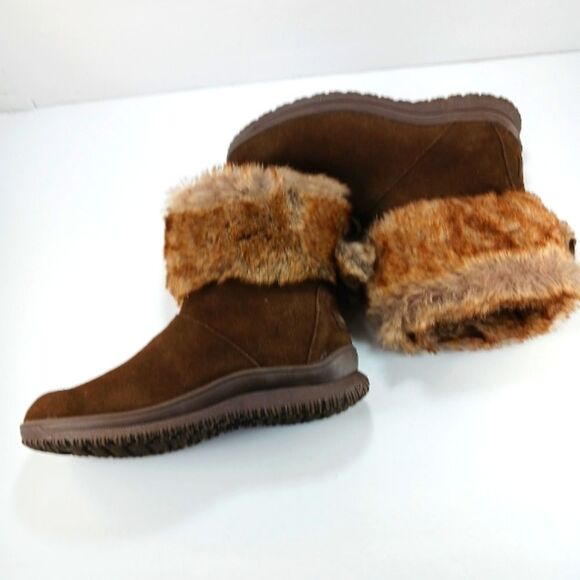 NWOT Minnetonka Somerville Women's Brown Suede Leather Boot Plush Faux Fur 8.... - Picture 8 of 13